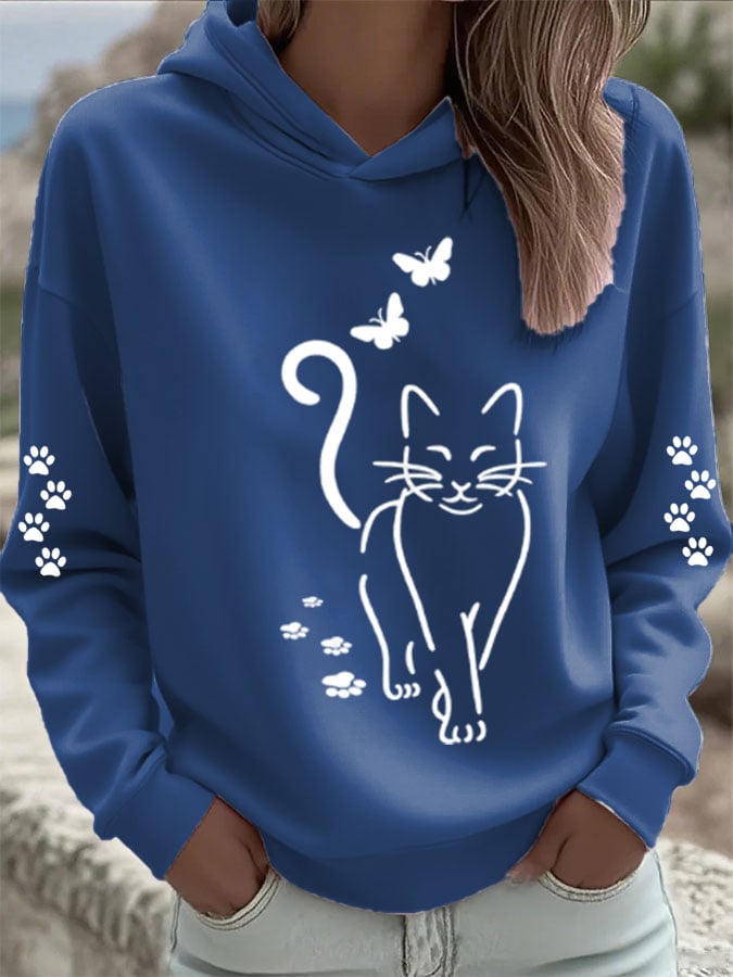 Women's Cat Print Casual Hoodie