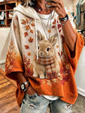 Women's Retro Autumn Animal Print Hooded Sweatshirt