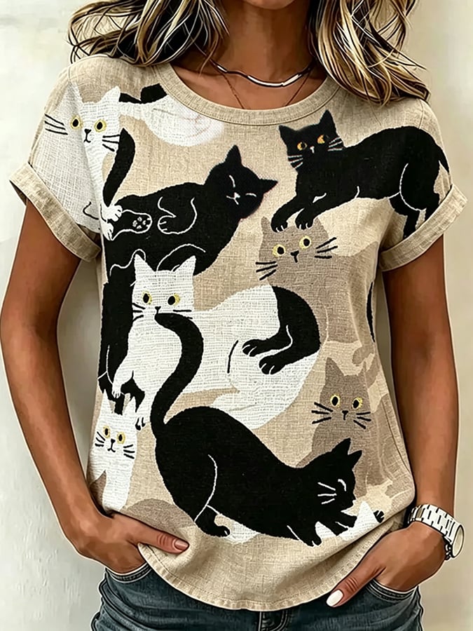 🐾 Buy 3 Save 10%🐱Women'S Casual Short-Sleeve Top With Animal Print💛100% For Shelter Pets🐱🐶