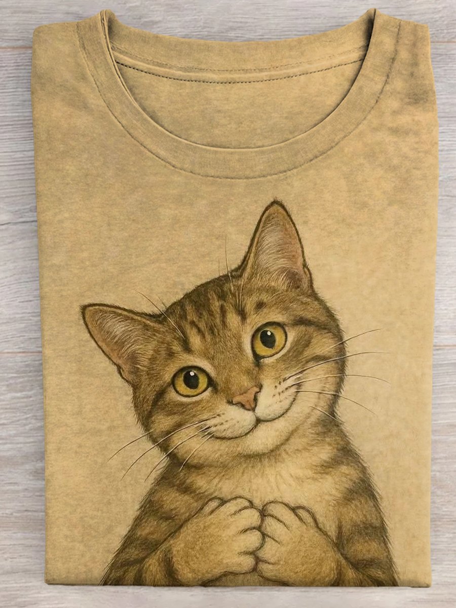 🐾Buy 3 Save 10%🐱Women's Cute Animal Cat Pattern Print Round Neck T-Shirt💛100% For Shelter Pets🐱🐶