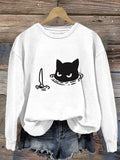 Women's Casual Cat Print Warm Sweatshirt