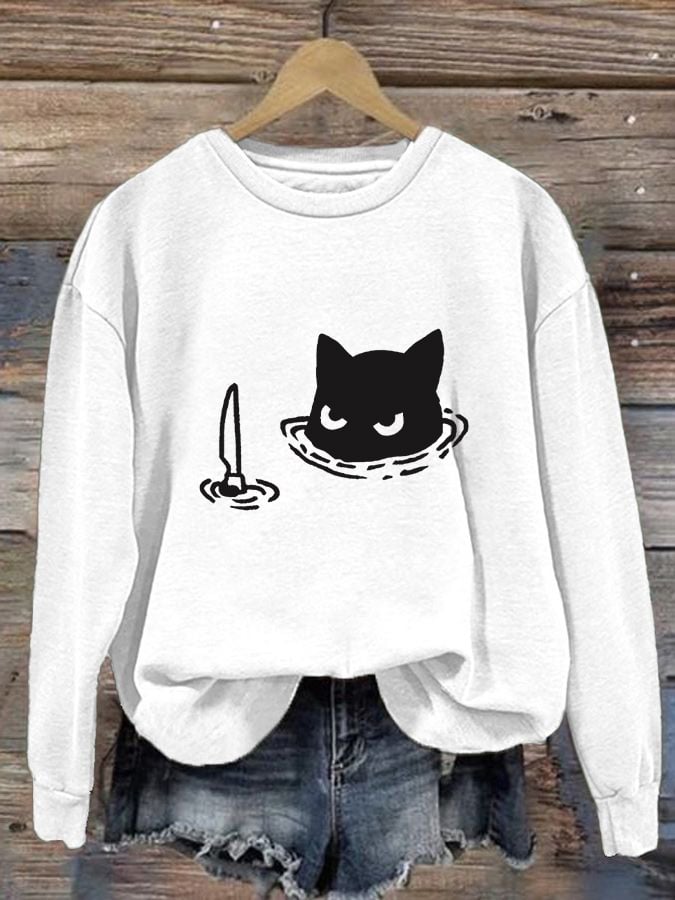 Women's Casual Cat Print Warm Sweatshirt