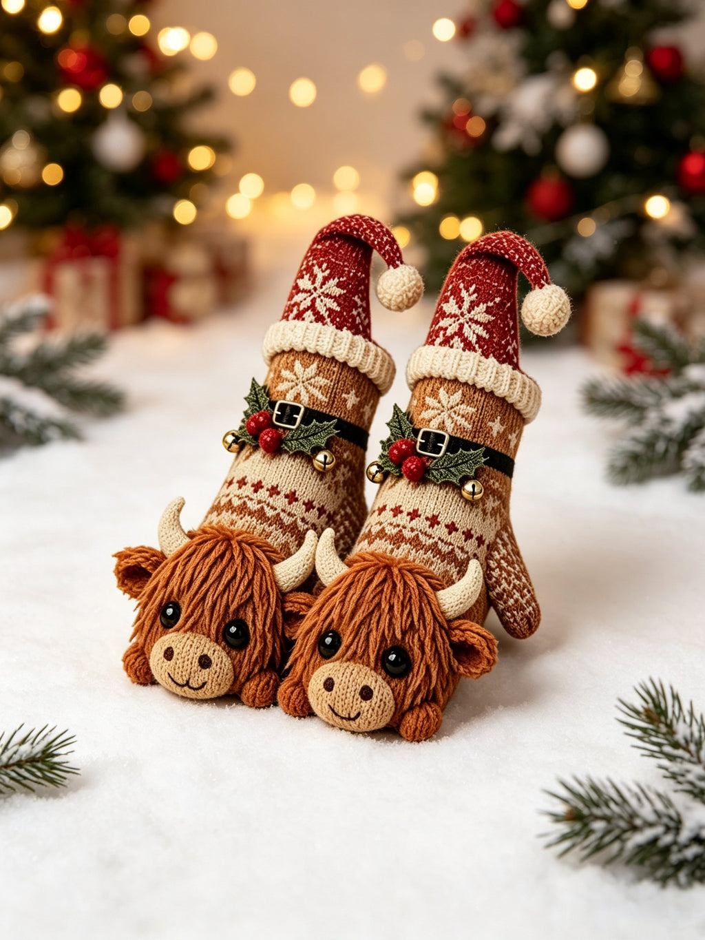 Cute 3D Highland Cow Hugging Knitted Socks