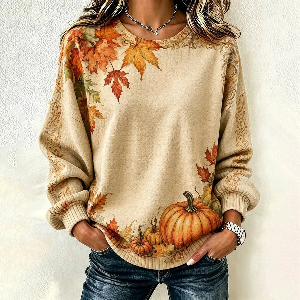 Women's With Vintage Maple Leaf And Pumpkin Print Casual Sweatshirt