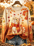 Women's Cute Cat Fall Art Print Casual Sweatshirt