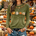 Women's Vintage Halloween Fall Heart In Skeleton Print Crew Neck Long Sleeve T-shirt
