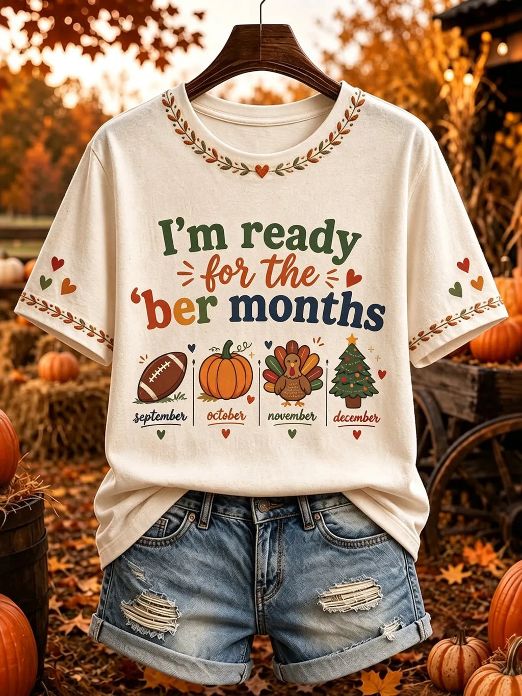 Women's I'm Ready For The 'ber Months Print Short Sleeve Casual T-shirt