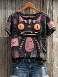 Women's Vintage Stitched Cat Monster Patchwork Art Print short-sleeved T-shirt