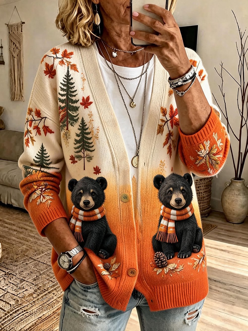 Women's Autumn Animal Print Round Neck Long Sleeve Sweater