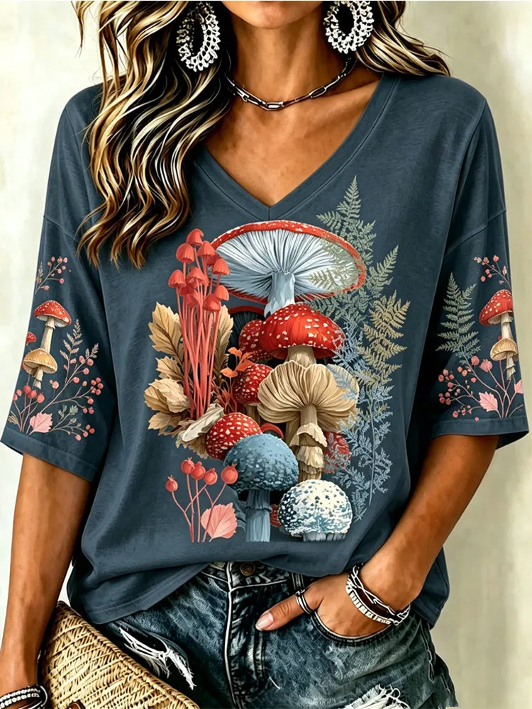 Women's Bohemian Hippie Mushroom Floral Crop Top