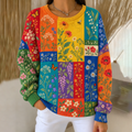 Women's Retro Colorful Floral And Bees Pattern Art Casual Knit Sweater