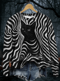 Women's Halloween Black Cat Print Crew Neck Sweatshirt