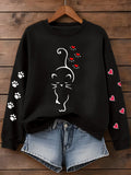 Women's Retro Animal Cat Print Sweatshirt