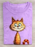 Women's Cute Animal Cat Print Round Neck T-Shirt