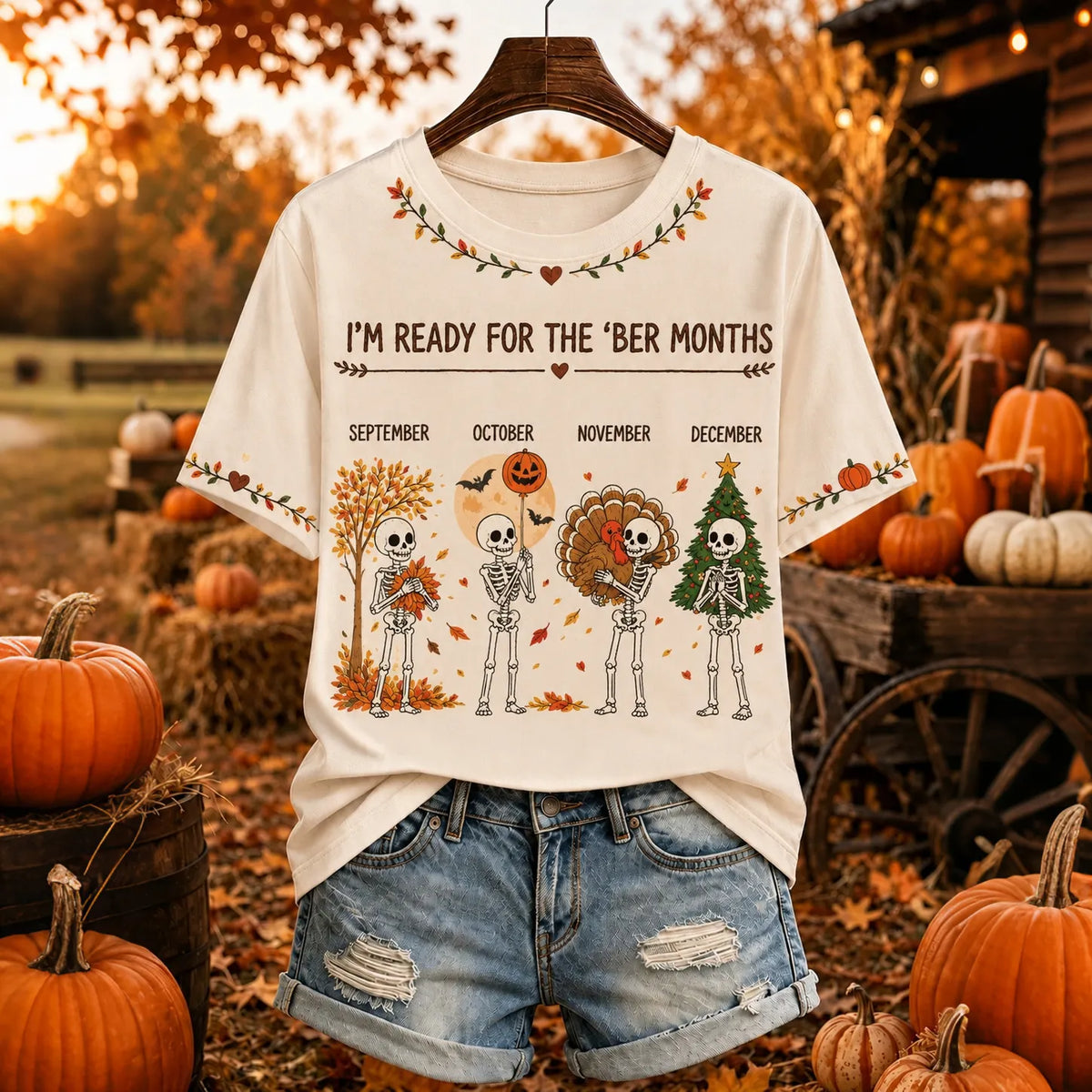Women's I'm Ready For The 'ber Months Skeleton Print Short-sleeved T-shirt