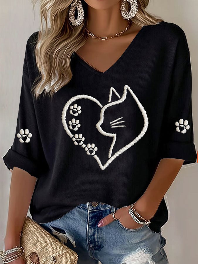 Women's Casual Cute Cat Print T-shirt