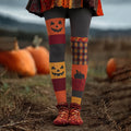 Women's Halloween Pumpkin Face Patchwork Art Casual Leggings