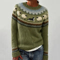 Women's Retro Farm Border Collie Sheep Patterns Cozy Fair Isle Style Knit Sweater