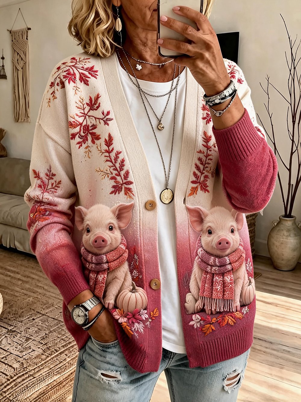 Women's Autumn Animal Print Round Neck Long Sleeve Sweater