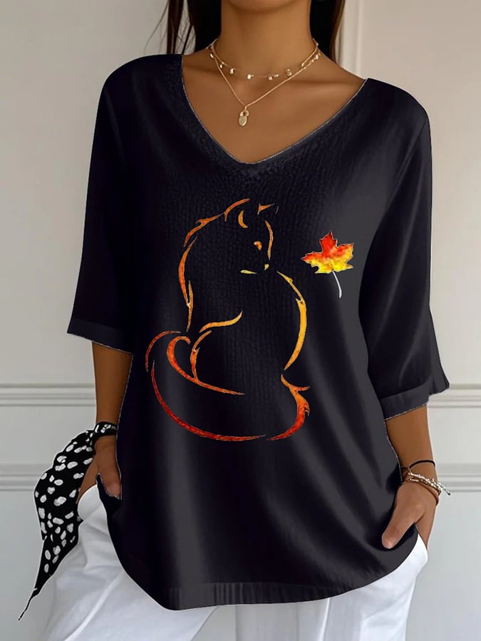 Women'S It’s Fall Y’all Cute Cat Print T-Shirt
