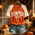 Women's Pumpkin Season Raglan Short Sleeve Top