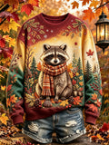 Women's Autumn Raccoon Printed Casual Sweatshirt