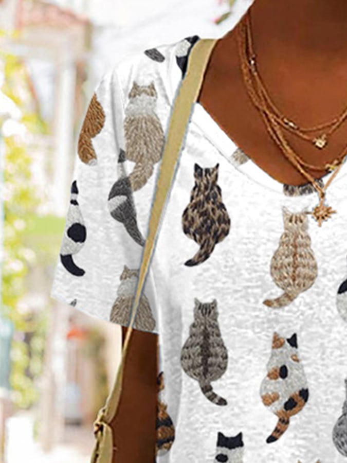 🐾Buy 3 Save 10%🐱Women'S Cute Cats Embroidery Print T-shirt💛100% For Shelter Pets🐱🐶