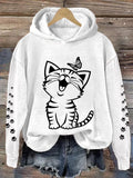 Women's Cute Cat Print Cat Lovers Casual Hoodie