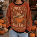 Women's Vintage Spice Up The Fall Print Crew Neck Sweatshirt