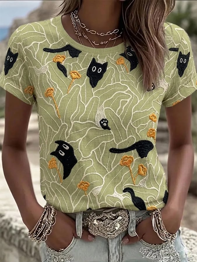 🐾 Buy 3 Save 10%🐱Women'S Casual Short-Sleeve Top With Animal Print💛100% For Shelter Pets🐱🐶