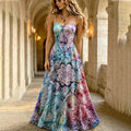 Women's Bohemian Ethnic Floral Pattern Strappy Dress