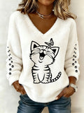 Women's Cute Cat Print Casual Flannel Top