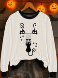 Women's Animal Cat Print Crew Neck Sweatshirt