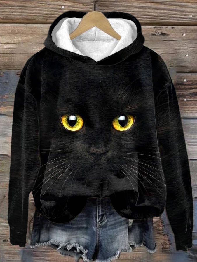 Women'S Cat Print Long Sleeve Sweatshirt