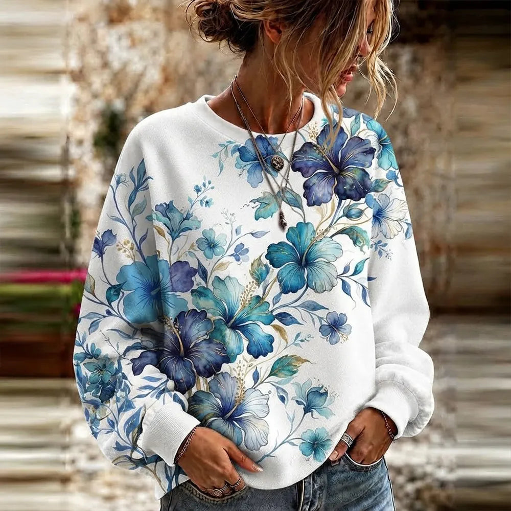 Women's Blue Floral Sweatshirt