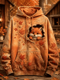 Women's Autumn Animal Fox Art Print Casual Hoodie
