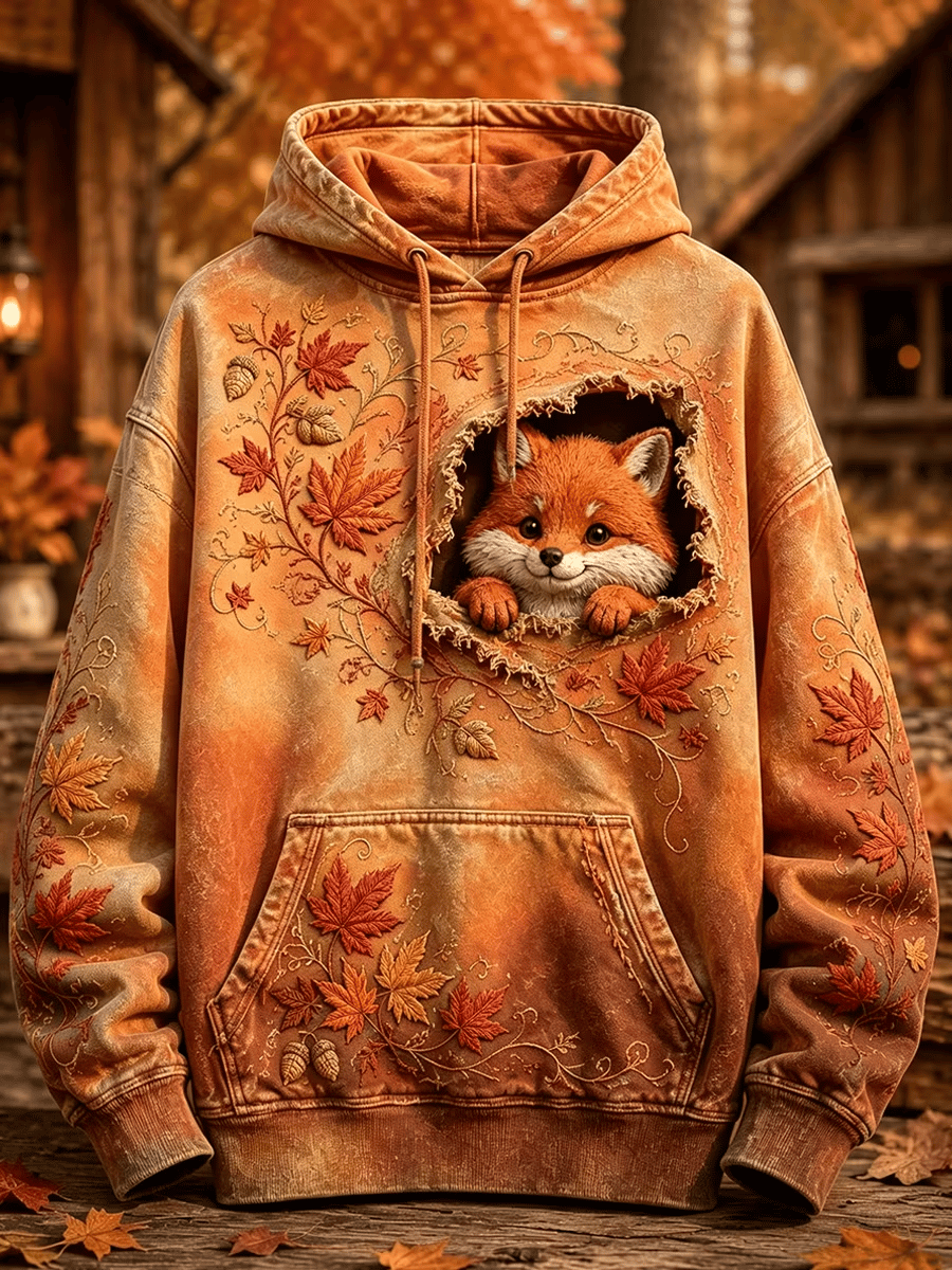 Women's Autumn Animal Fox Art Print Casual Hoodie