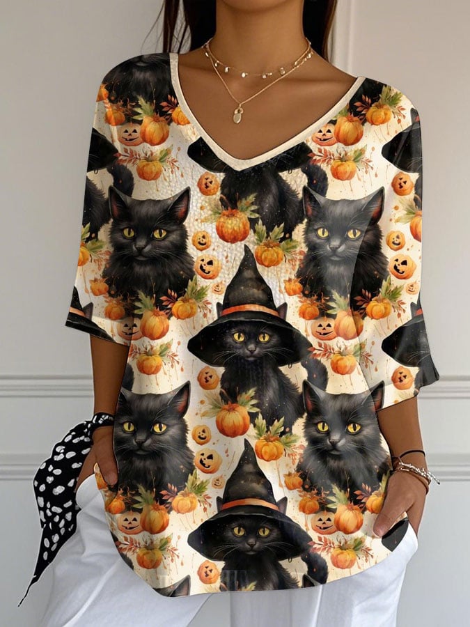 Women's Cute Cat Print T-Shirt
