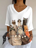 🐾Buy 3 Save 10%🐱Women's Retro Funny Animal Cat Print Mid Sleeve T-Shirt💛100% For Shelter Pets🐱🐶