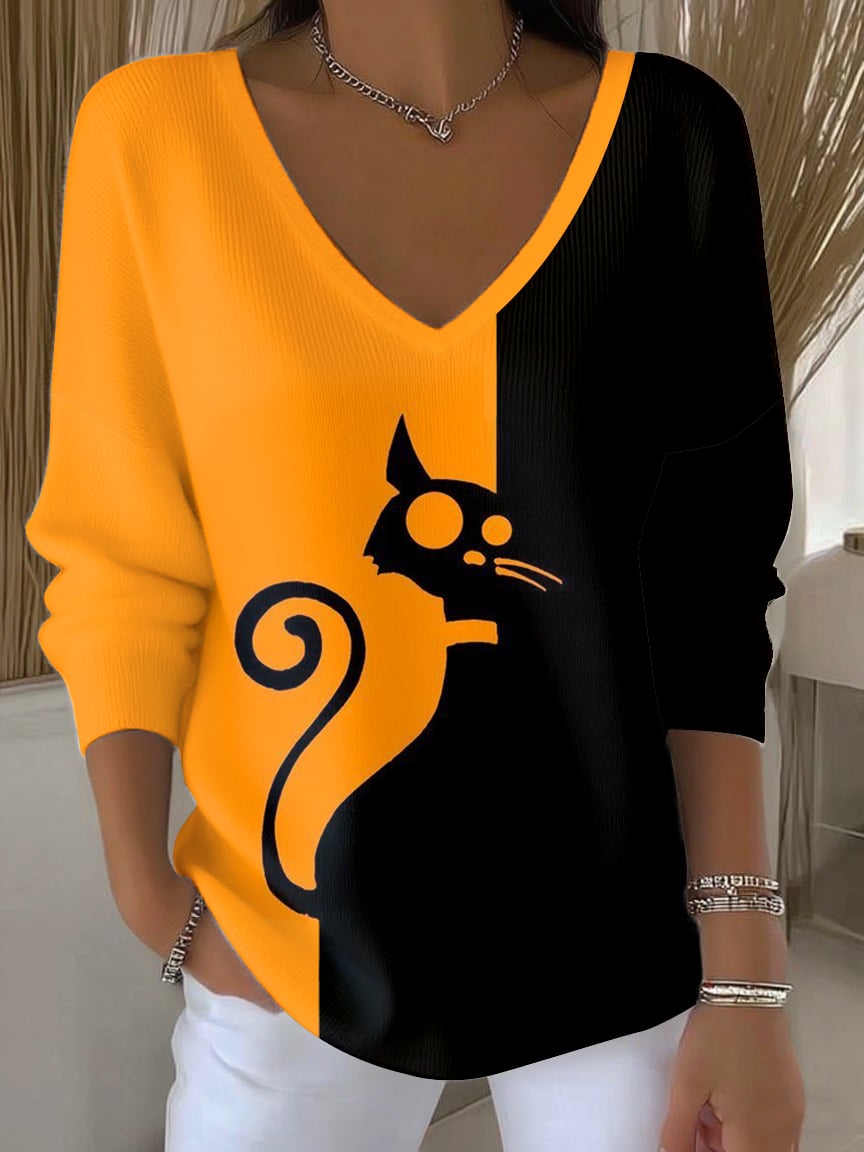 Women's Black Cat Print Top