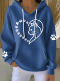 Women's Heart Paw Print Casual Hoodie Sweatshirt