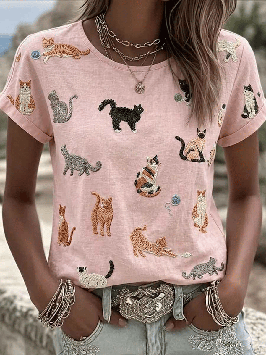 🐾 Buy 3 Save 10%🐱Women's Cat Printed Casual T-Shirt💛100% For Shelter Pets🐱🐶