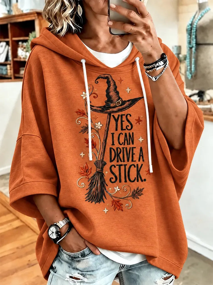 Women's Halloween Witch Yes I Can Drive A Stick. Printed Sweatshirt