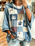 Women's Lovely Cat Patchwork Art Printing Casual Top