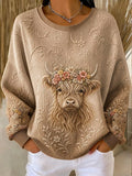 Women's Animal Highland Cow Print Sweatshirt