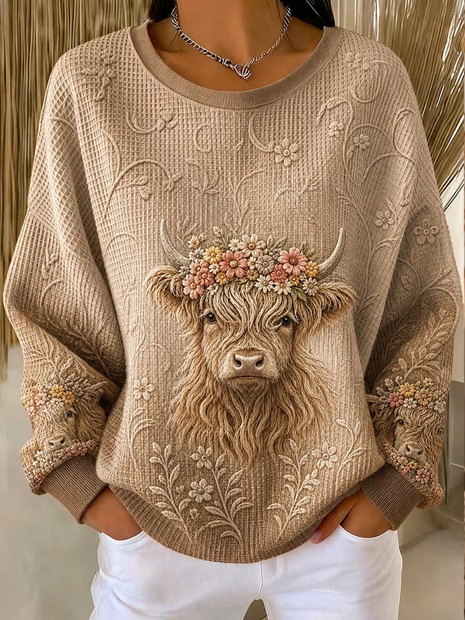 Women's Animal Highland Cow Print Sweatshirt