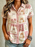 🐾Buy 3 Save 10%🐱Women's Casual Cat Floral Print Shirt💛100% For Shelter Pets🐱🐶