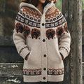 Women's Vintage Nordic Floral And Black Cat Jacquard Knit Cardigan
