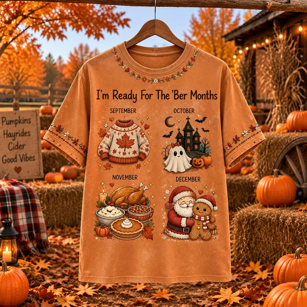 Women's "i'm Ready For 'august' (autumn Month)" Pumpkin Spice Ghost And Holiday Print Crewneck T-shirt