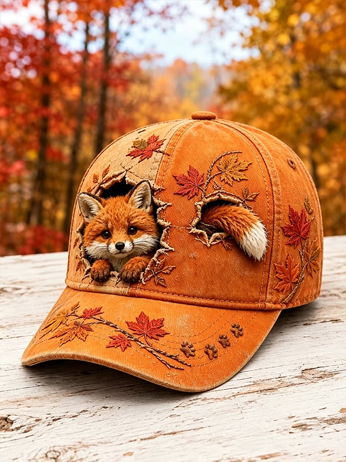 Unisex Fall Fox Printed Hat
